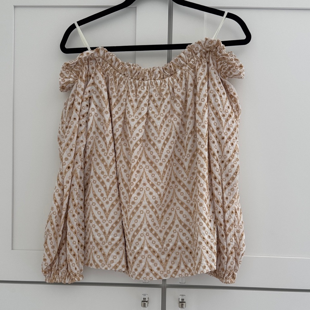 Lilly Pulitzer Cream and Brown Off-Shoulder Blouse